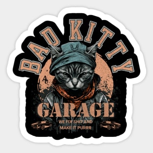 Bad Kitty Garage 2 sided Tshirt Sticker